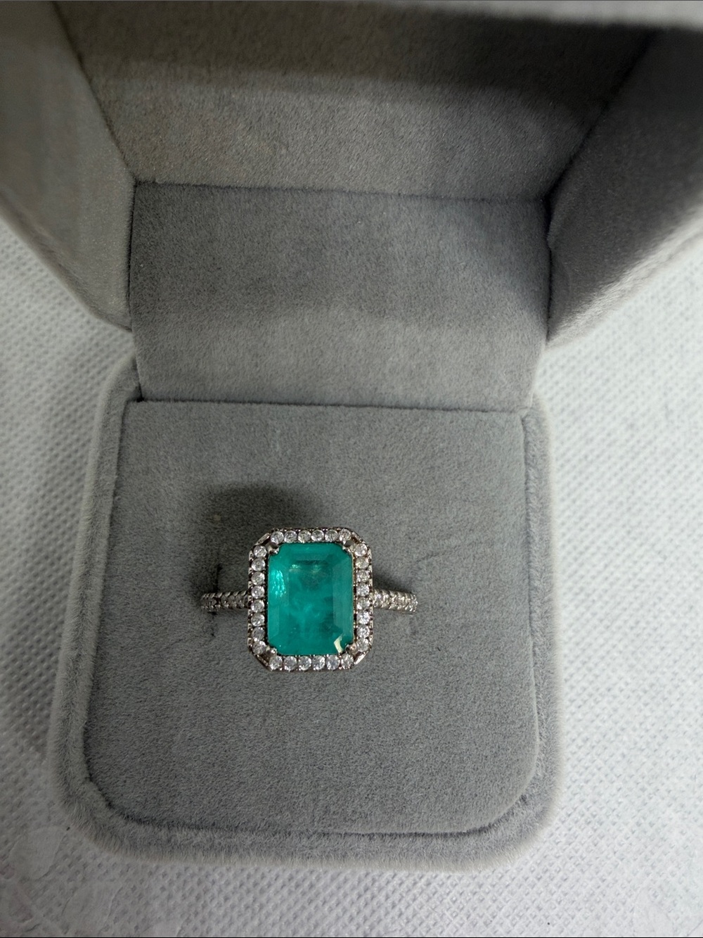 Genuine Paraiba Tourmaline & CZ Halo Ring in 925 Sterling Silver - Picture 3 of 7